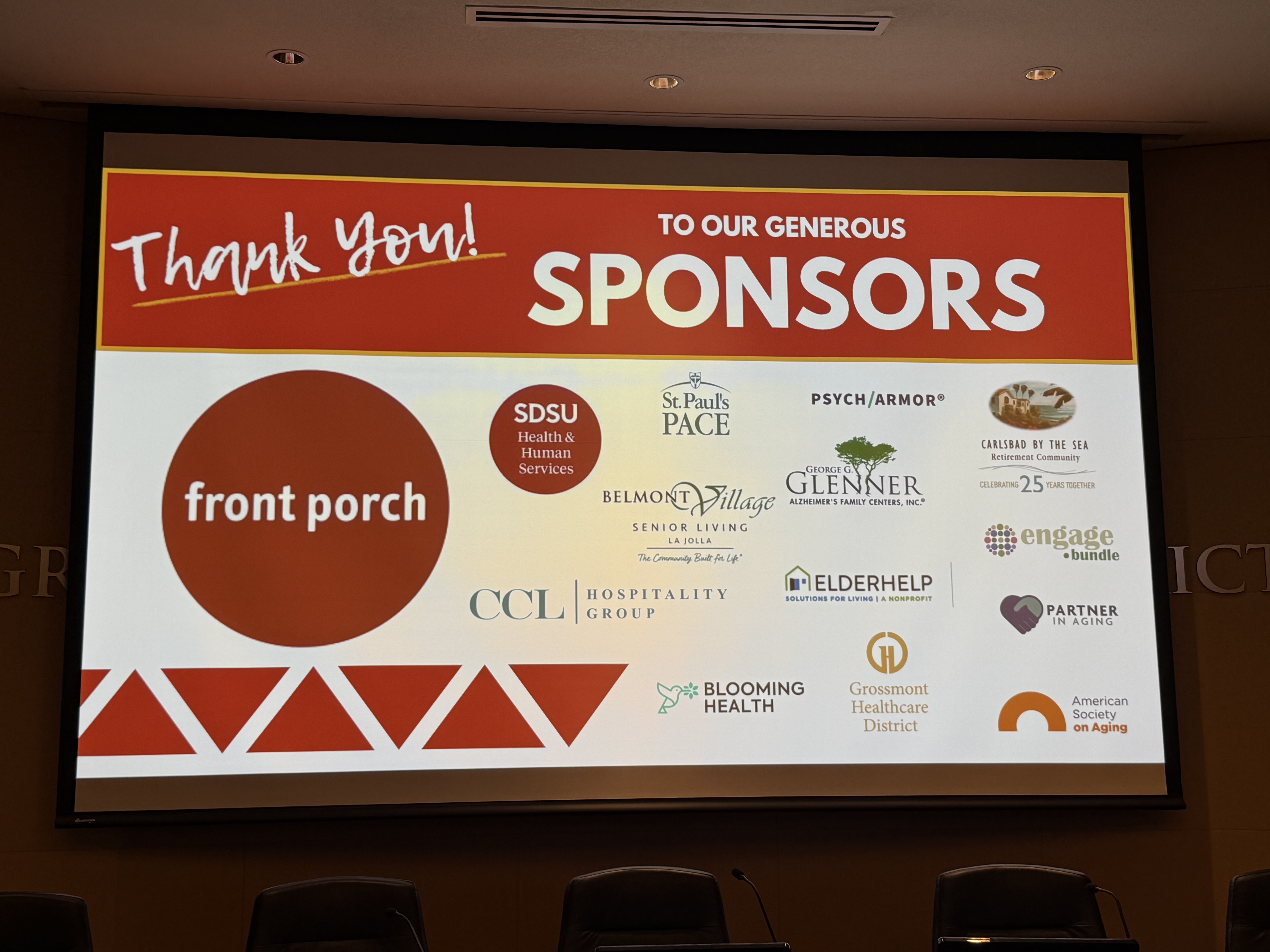Presentation slide with sponsors
